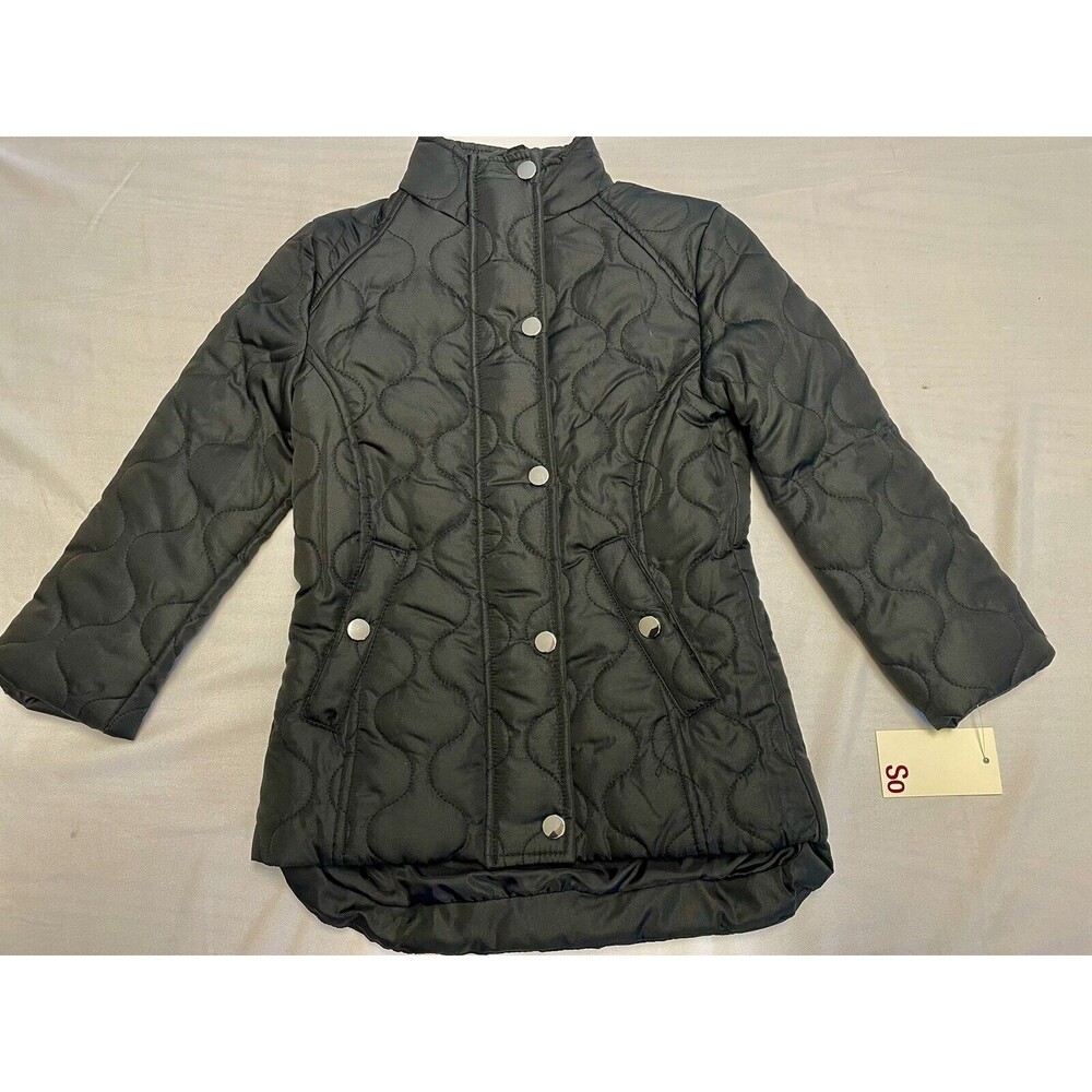 SO Quilted Barn Jacket/Coat Sz Girls 4/5 Black lightweight pockets snap zipper